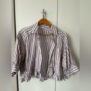 Altar'd State Striped Blouse in White and Brown